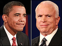 Barack Obama and John McCain at debate