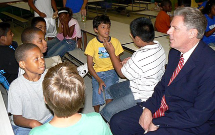 Frank speaks with children at the Red Bank Summer Camp, where he announced the passage of legislation that includes a provision he championed that would expand to New Jersey a popular federal program that provides meals to low-income children during the summer