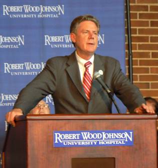 Photo, in May, Frank spoke at the Robert Wood Johnson University Hospital about an additional $100 million New Jersey will receive from the federal government to fund the FamilyCare Program through September.