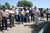 U.S. Senator Byron Dorgan speaks to residents of the Hazelton area about plans to improve a local boat ramp on Lake Oahe.