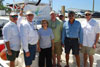 After viewing damaged seagrass beds just off the Seven Miles Bridge from an operational vessel, the Seagrass Recovery Management team and crew, and state and federal elected officials, posed for a group photo on land.Â  From left to right: Don Simpson (VP Operations), Jim Anderson (VP Research & Development), Congresswoman Ros-Lehtinen, Jeff Beggins (President & CEO), Captain Jimmy Graves, Marathon Councilman Don Vasil, Kenny Wright (EVP Strategy & Marketing, and CFO)