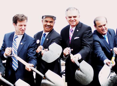 Congressman Clay joins Congressman Carnahan, U.S. Secretary of Transportation Ray LaHood and Congressman Jerry Costello as they break ground for the new Mississippi River Bridge in downtown St. Louis