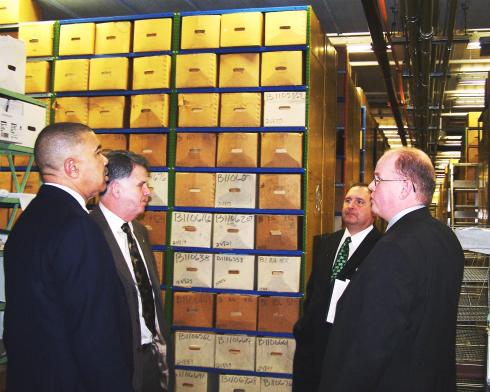 Congressman Clay and U.S. Archivist David Ferriero Inspect Military Record Stacks at NARA in St. Louis