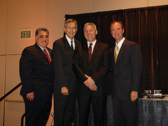 Rep. Schiff with Assemblyman Portantino, Mayor Bogaard and Ray Serafin at Pasadena Chamber event