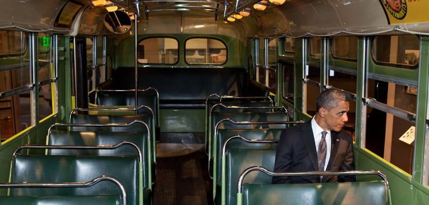 Photo: A favorite photo from this year: President Obama sits on the Rosa Parks bus at the Henry Ford Museum in Dearborn, Michigan.