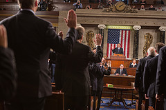 Speaker John Boehner administers the the oath of office to members of the 113th Congress in the Hall of the House of Representatives following his election as Speaker. January 3, 2013. (Official Photo by Bryant Avondoglio)

--
This official Speaker of the House photograph is being made available only for publication by news organizations and/or for personal use printing by the subject(s) of the photograph. The photograph may not be manipulated in any way and may not be used in commercial or political materials, advertisements, emails, products, promotions that in any way suggests approval or endorsement of the Speaker of the House or any Member of Congress.