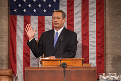 Speaker John Boehner takes the oath of office from the Dean of the House, Rep. John Dingell (D-MI), in the Hall of the House of Representatives following his election as Speaker. January 3, 2013. (Official Photo by Bryant Avondoglio)

--
This official Speaker of the House photograph is being made available only for publication by news organizations and/or for personal use printing by the subject(s) of the photograph. The photograph may not be manipulated in any way and may not be used in commercial or political materials, advertisements, emails, products, promotions that in any way suggests approval or endorsement of the Speaker of the House or any Member of Congress.