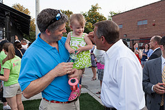 Speaker John Boehner greets Cella Marie, daughter of policy staffer Will Kinzel, at the Congressional Women's Softball Game for Charity. June 20, 2012. (Official Photo by Bryant Avondoglio)

--
This official Speaker of the House photograph is being made available only for publication by news organizations and/or for personal use printing by the subject(s) of the photograph. The photograph may not be manipulated in any way and may not be used in commercial or political materials, advertisements, emails, products, promotions that in any way suggests approval or endorsement of the Speaker of the House or any Member of Congress.