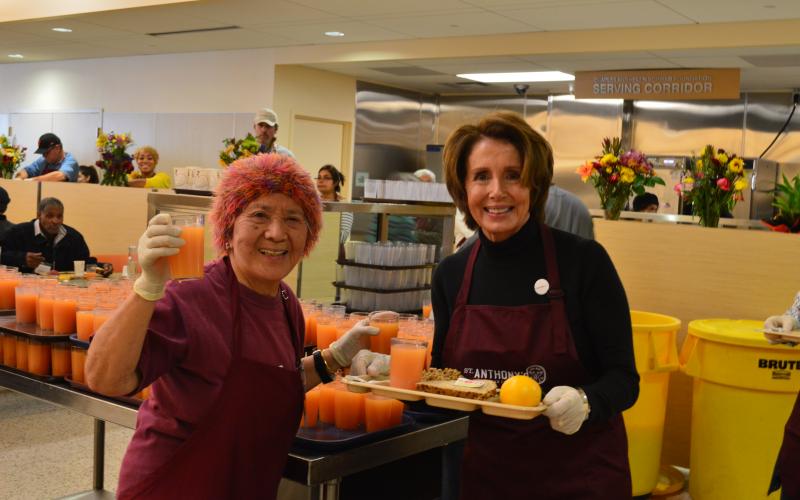 Congresswoman Pelosi joins Carmelita Lozano, a longtime volunteer with St. Anthony’s Foundation, at St. Anthony’s Dining Room for the Thanksgiving holiday.