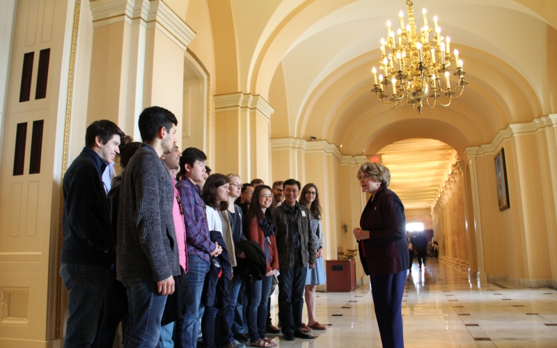 Rep. Slaughter meets with the Eastman School of Music Saxophone Ensemble in the U.S. Capitol Building