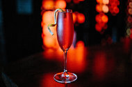 The Seelbach, made with bourbon, triple sec, bitters and sparkling wine, and garnished with an orange twist.