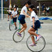 Unicycles are popular with students at Kyuden Elementary School in Tokyo.