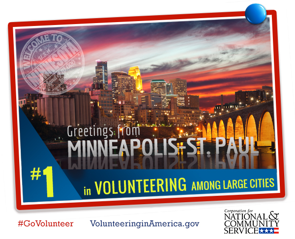 Minneapolis - Number one in volunteering by Large Cities graphic