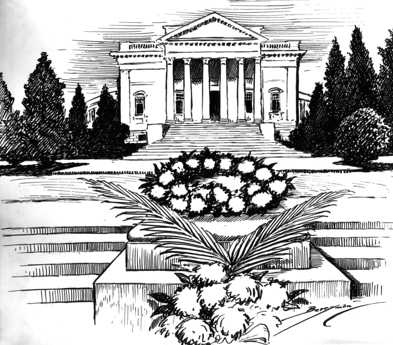 Cartoonist Clifford K. Berryman pays tribute to fallen veterans on this Armistice Day with the wreath-covered tomb of the unknown soldier at Arlington National Cemetery.