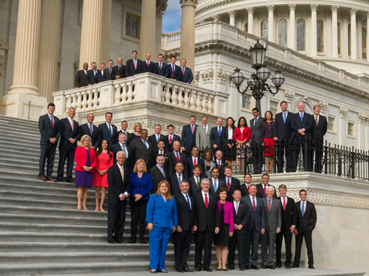 Members-elect gather for the 115th Congress freshman class photo. The photo is traditionally taken before the start of each Congress on the stairs of the East Front of the Capitol. (Photo by Fred Schilling)