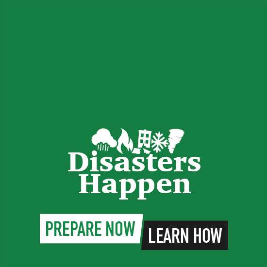 2018 National Preparedness Month logo in white and black on green background. 