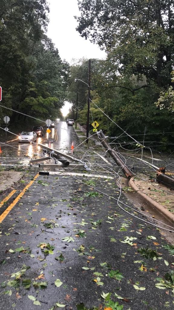 Damage of power lines in Greensboro, NC
