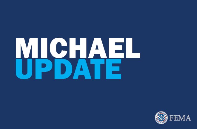 A blue graphic that says Michael Update with the FEMA logo on the bottom right.