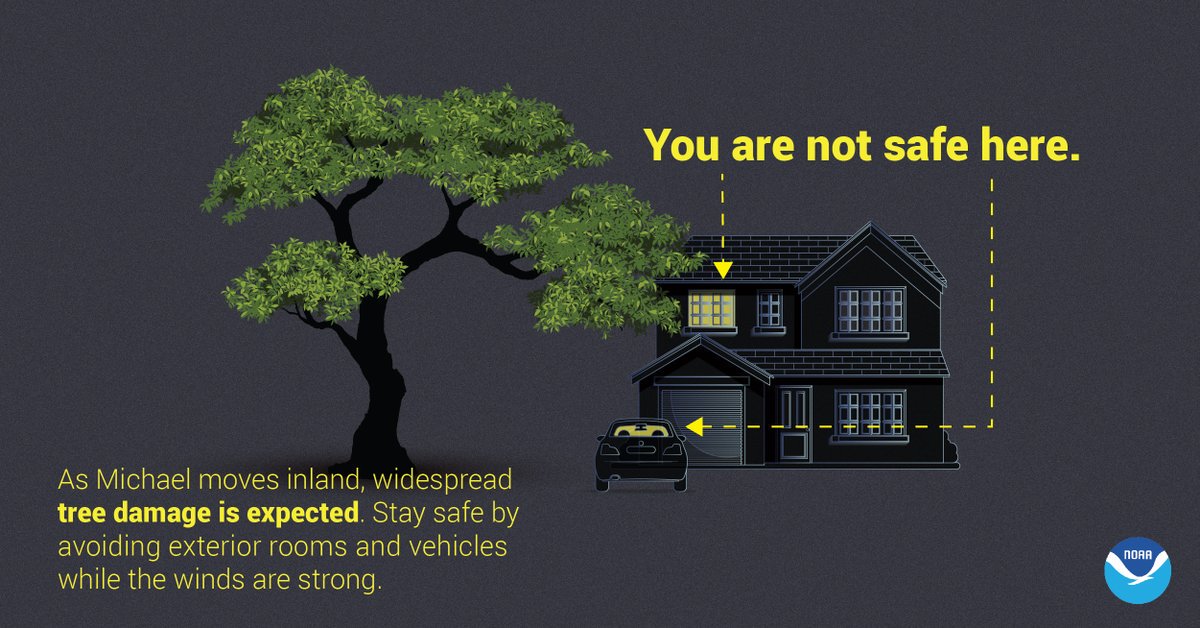 As Michael moves inland, widespread tree damage is expected. Stay safe by avoiding exterior rooms and vehicles while the winds are strong.