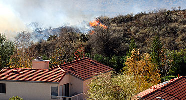House on fire during California wildfires