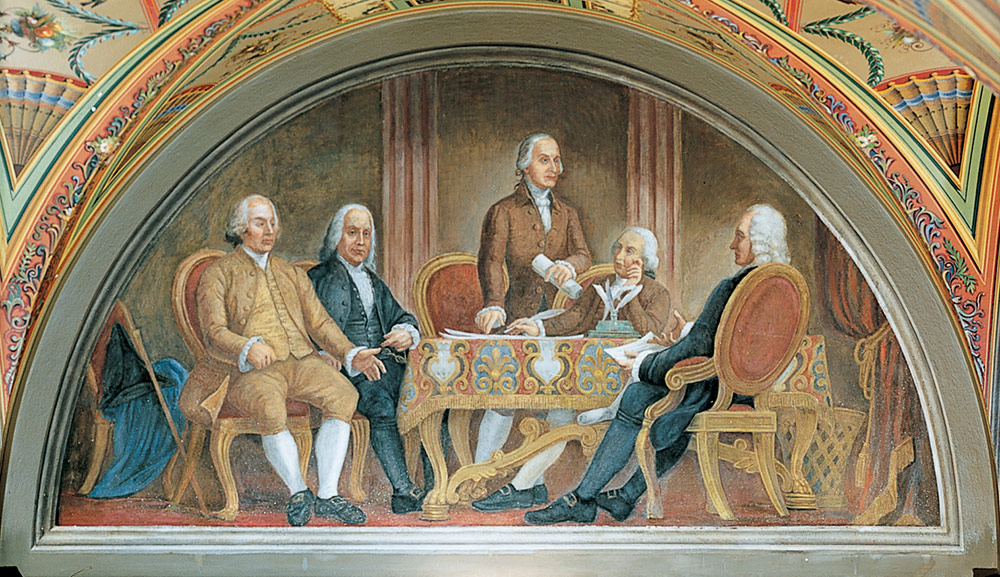 Brumidi's lunette "The Signing of the First Treaty of Peace with Great Britain" in the U.S. Capitol.