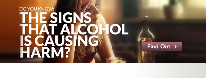 Do you know the signs of alcohol poisoning, with image of a worried woman