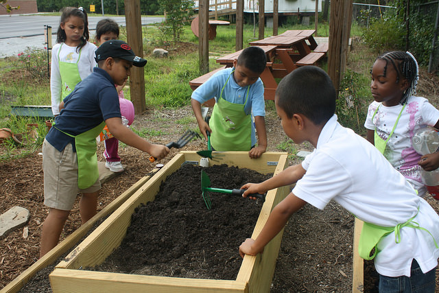 Group of children volunteering in garden for 9-11 day
