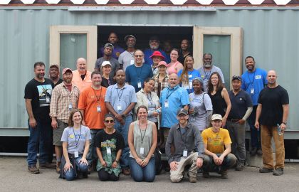 Participants and instructors after lunch at Eco City Farm.