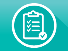 Icon of a clipboard with a list item checked off