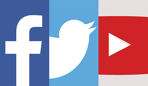 Collage of Facebook, Twitter, and YouTube logos