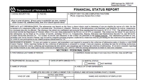 Screenshot of the Financial Status Report form