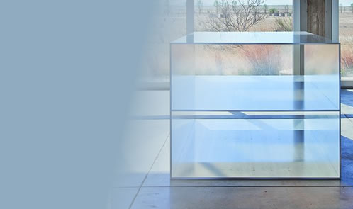 Large glass cube on exhibition.