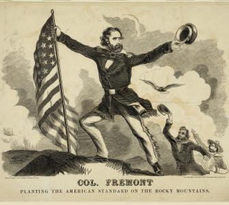 Col. Frémont planting the American Standard on the Rocky Mountains, wood engraving by Baker & Godwin, ca. 1856