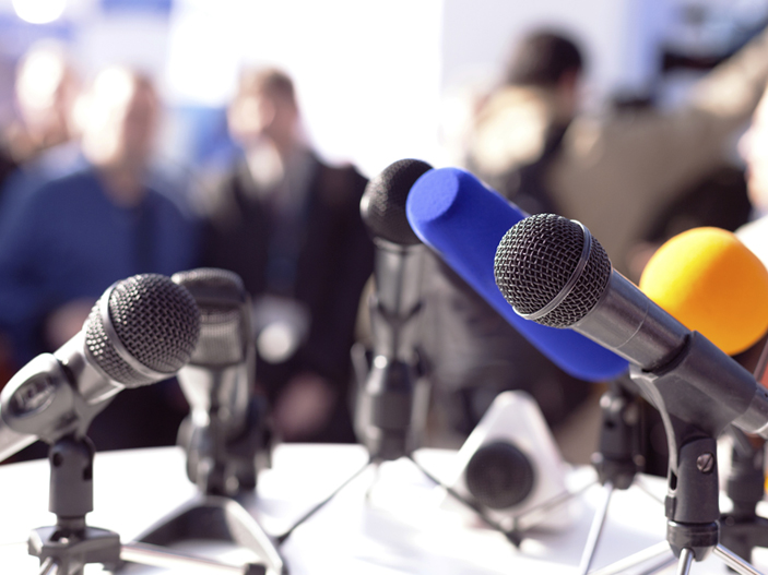 Microphones on podium tablet