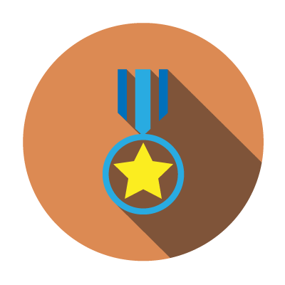 Illustration of a medal with blue ribbon and yellow star.