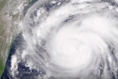A satellite photo of a hurricane