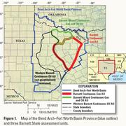 A map showing the Barnett Shale assessment area in east Texas