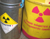 Canisters marked with radioactive material symbols