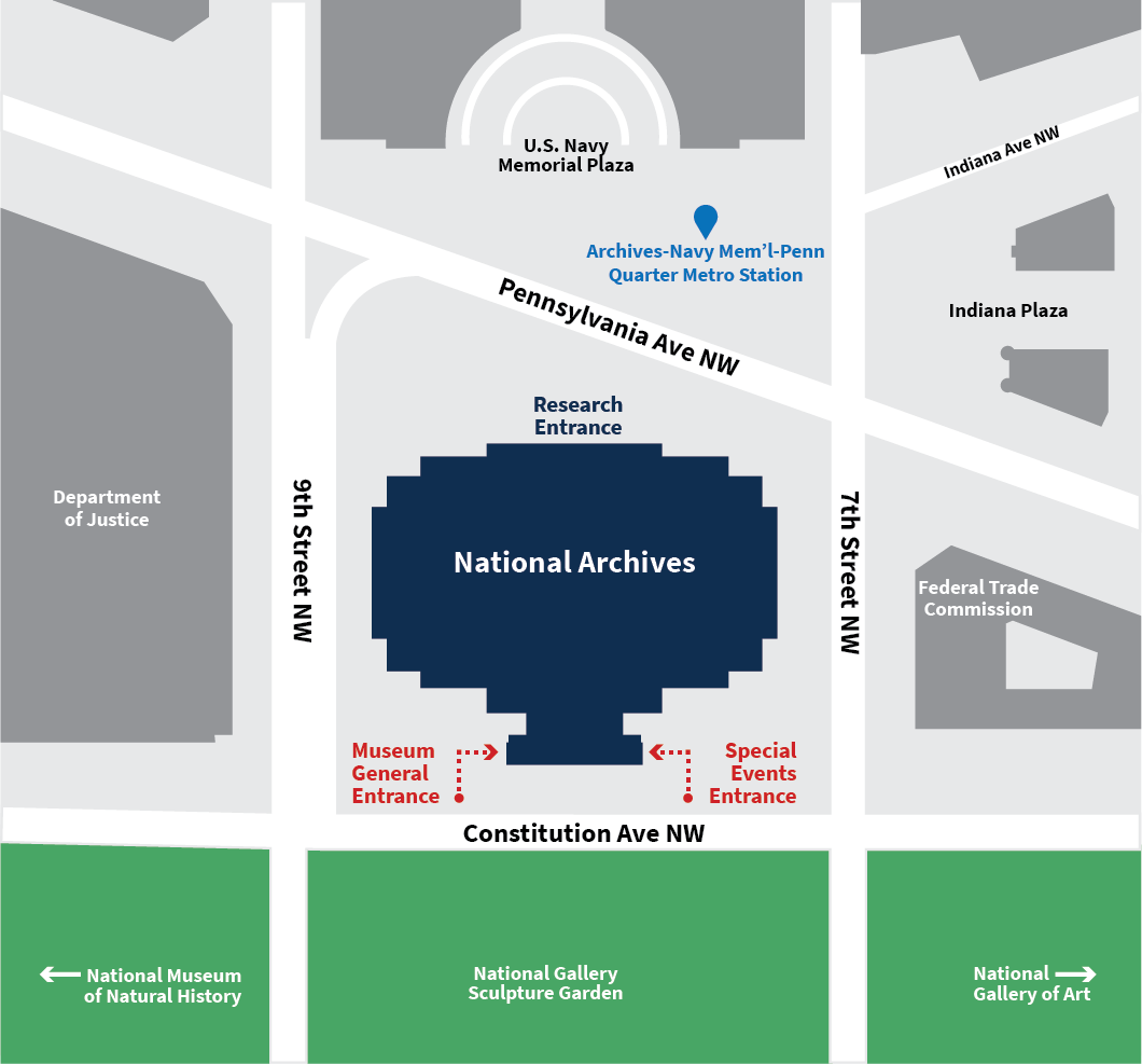 Map showing the location of National Archives Museum entrances