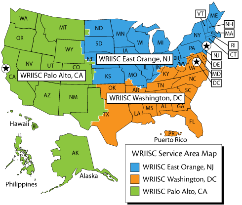 Map of the three WRIISC service areas