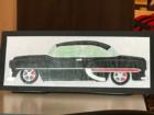 Color Pencil and Marker
"This artwork is a side view of a 1953 Chevy Belair. It is a semigloss black done in color pencil with detailed chrome and red divider also done in semigloss color pencil. The windows are a 'soda bottle' green."
