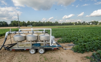 Kirby Farms third-generation family farm in Mechanicsville, VA, uses micro irrigation (drip watering) and plastic mulch (row covering) to efficiently grow green zucchini squash