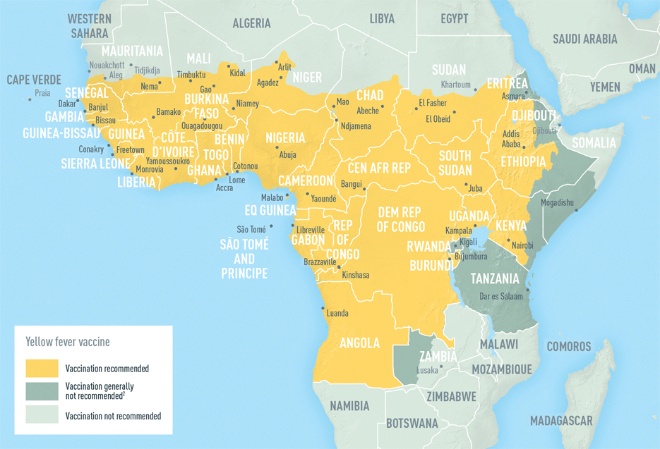Map 3-14. Yellow fever vaccine recommendations in Africa