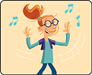 cartoon of girl dancing as she hears a song about being healthy