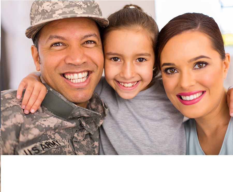 close up of military father smiling with family