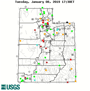 Current streamflow conditions in Utah; click to go to a live map.