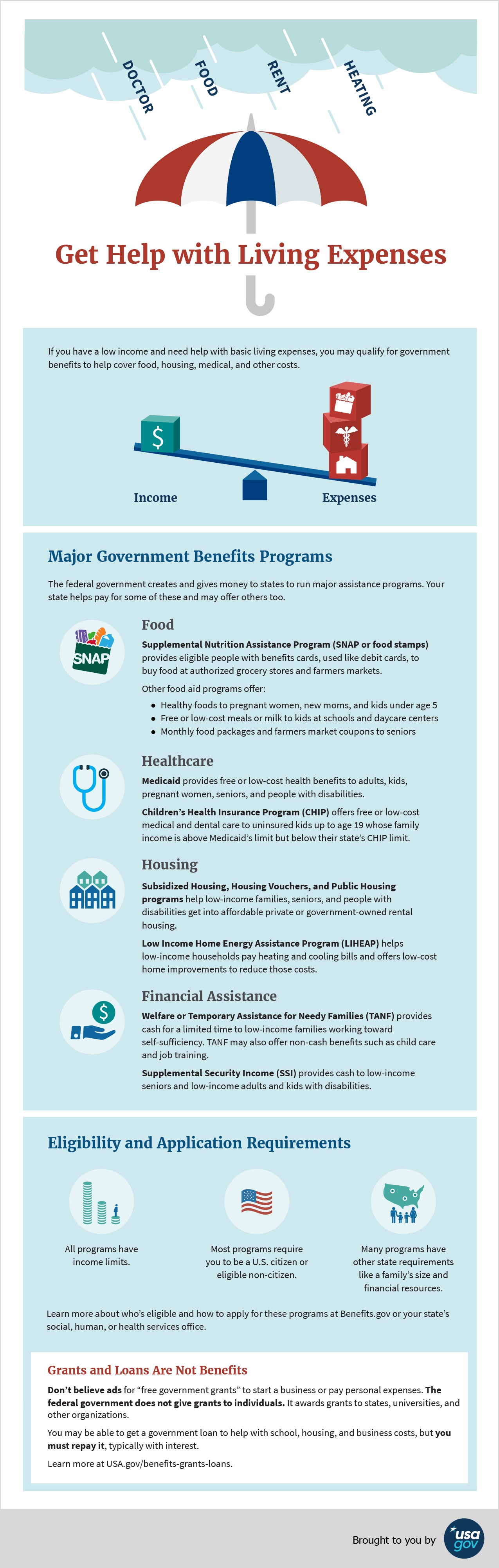 Infographic explaining government benefits for people with a low income.