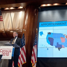 Census Bureau Director Robert Groves presents the 2010 Census apportionment counts of the U.S. House of Representatives.