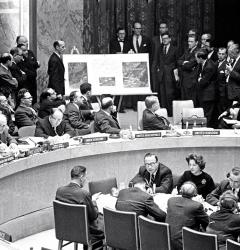 Ambassador Adlai Stevenson presented evidence of Soviet missiles in Cuba