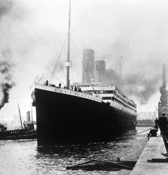 The R.M.S. Titanic sets out from the White Star Line dock at Southampton, England on April 10, 1912.